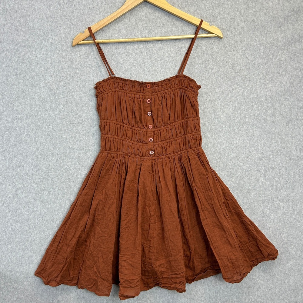 Aeropostale Smocked Mini Dress Brown Rust Boho Milkmaid Peasant Autumn Sz Small